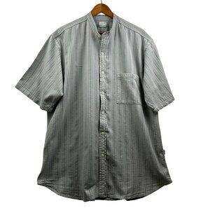 John P. Men's Sage Textured Cotton Band Collar Button-Up Shirt | Made in Greece